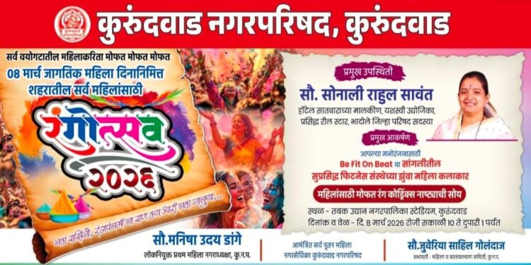 8 मार्च जागतिक महिला दिन कुरुंदवाड नगरपरिषदे मार्फत सप्त रंगानी रंगपंचमी होणार साजरी….*