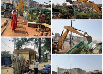 कामोठे प्रभागात अतिक्रमणाविरोधात पनवेल महापालिकेची धडक कारवाई; अनधिकृत नर्सरी व विक्रेत्यांवर कारवाई