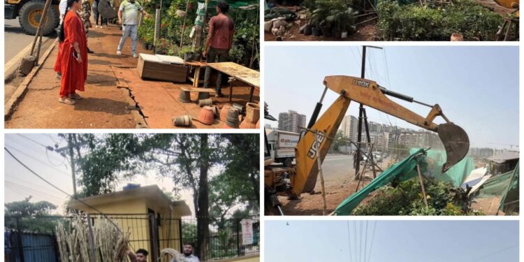 कामोठे प्रभागात अतिक्रमणाविरोधात पनवेल महापालिकेची धडक कारवाई; अनधिकृत नर्सरी व विक्रेत्यांवर कारवाई