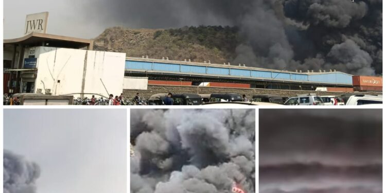पनवेलजवळ ‘JWR’ वेअरहाऊसला भीषण आग; मोठे नुकसान, सुदैवाने जीवितहानी नाही