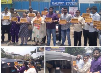 पनवेल मध्ये मनसे चे आंदोलन…रिक्षांवर झळकले मराठी चे बॅनर…