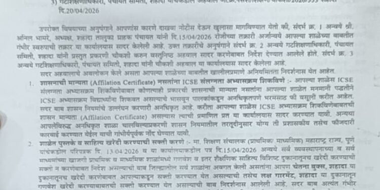 शहाद्यातील चावरा इंग्लिश मीडियम स्कूलला शिक्षण विभागाचा दणका; मान्यता रद्द करण्याचा इशारा