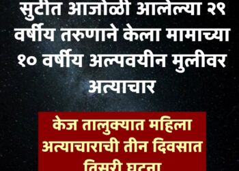 सुटीत आजोळी आलेल्या तरुणाने केला मामाच्या दहा वर्षीय चिमुरडीवर अत्याचार; केज तालुक्यात महिला अत्याचाराची आठवड्यातील तिसरी घटना