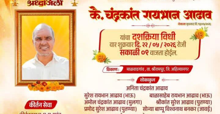 माळवाडगाव येथील चंद्रकांत आढाव यांचे निधन