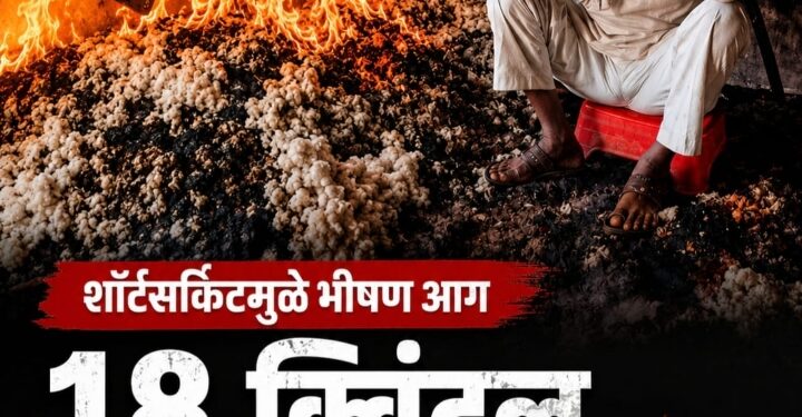 शॉर्टसर्किटमुळे भीषण आग; १८ क्विंटल कापूस जळून खाक, वडवणी तालुक्यातील दुर्दैवी घटना