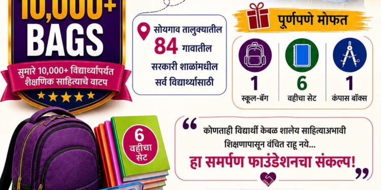 सोयगाव तालुक्यातील ८४ गावांतील विद्यार्थ्यांना मोफत शैक्षणिक साहित्याचे वाटप; सामाजिक उपक्रमाला नागरिकांचे सहकार्याचे आवाहन