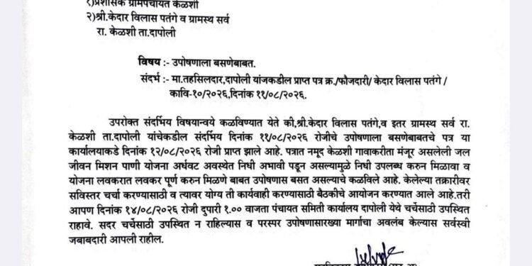 ‘हर घर जल’ योजना रखडली; पाण्यासाठी केळशीकरांचा एल्गार! १५ ऑगस्टला तहसील कार्यालयासमोर उपोषण