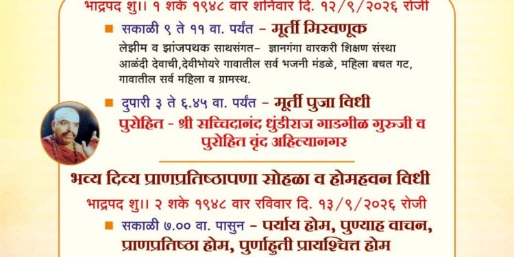 श्री क्षेत्र देवीभोयरे येथे श्री अंबिका माता नवीन मूर्ती प्राणप्रतिष्ठापना सोहळ्याचे आयोजन