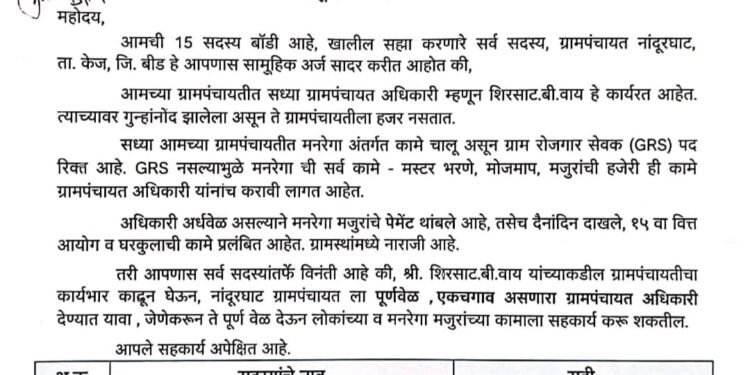 नांदूरघाट ग्रामपंचायतीचा कारभार वाऱ्यावर; भ्रष्टाचाराच्या गदारोळामुळे अधिकारी येण्यास नकार, पिण्याच्या पाण्यासह नागरी समस्या बिकट!