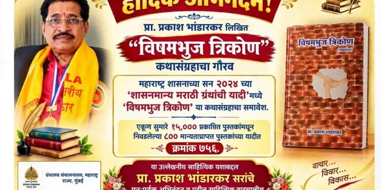 प्रा. प्रकाश भांडारकर यांच्या ‘विषमभुज त्रिकोण’ कथासंग्रहाचा शासनमान्य ग्रंथयादीत गौरव