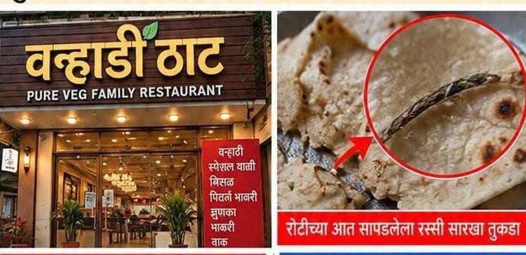 नागपुरातील नामांकित शाकाहारी हॉटेलच्या रोटीमध्ये दोरीसदृश पदार्थ आढळल्याचा खळबळजनक आरोप!
