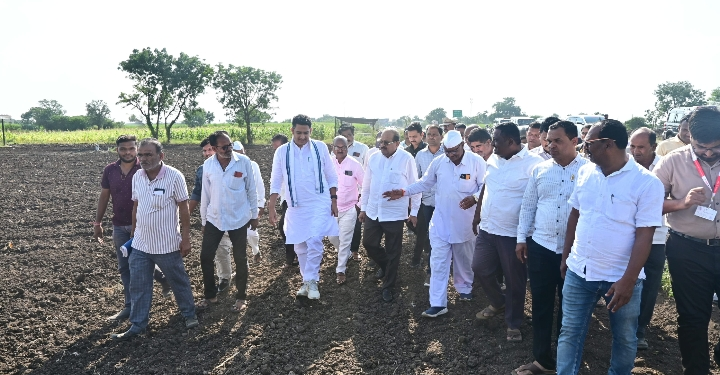 दुष्काळसदृश परिस्थितीची पाहणी; पालकमंत्री विखे पाटील शेतकऱ्यांच्या बांधावर